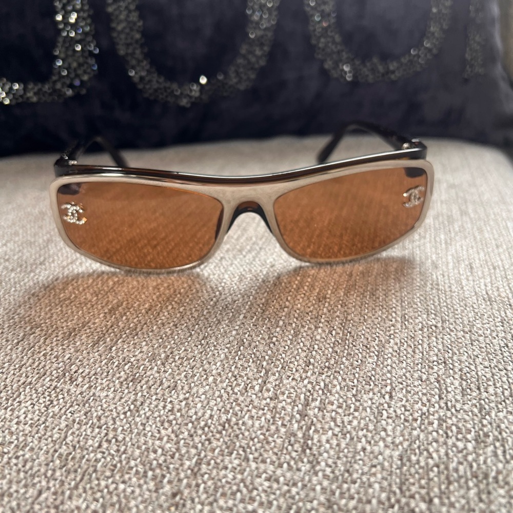 Chanel Rhinestone Brown and Silver Women's Sunglasses - Picture 2 of 8